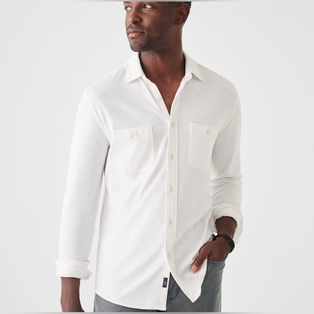 Faherty - FAHERTY MEN'S KNIT SEASONS SHIRT - WHITE Men's White Button-Up Shirt